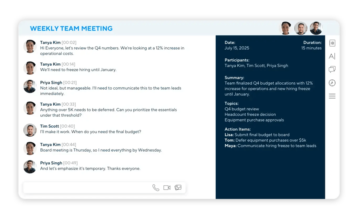 AI meeting assistant for video calls interface