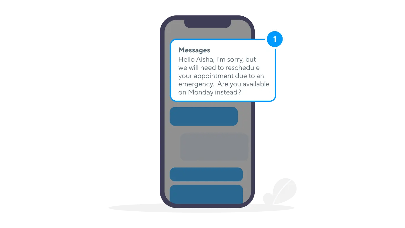 Phone screen with time sensitive update SMS