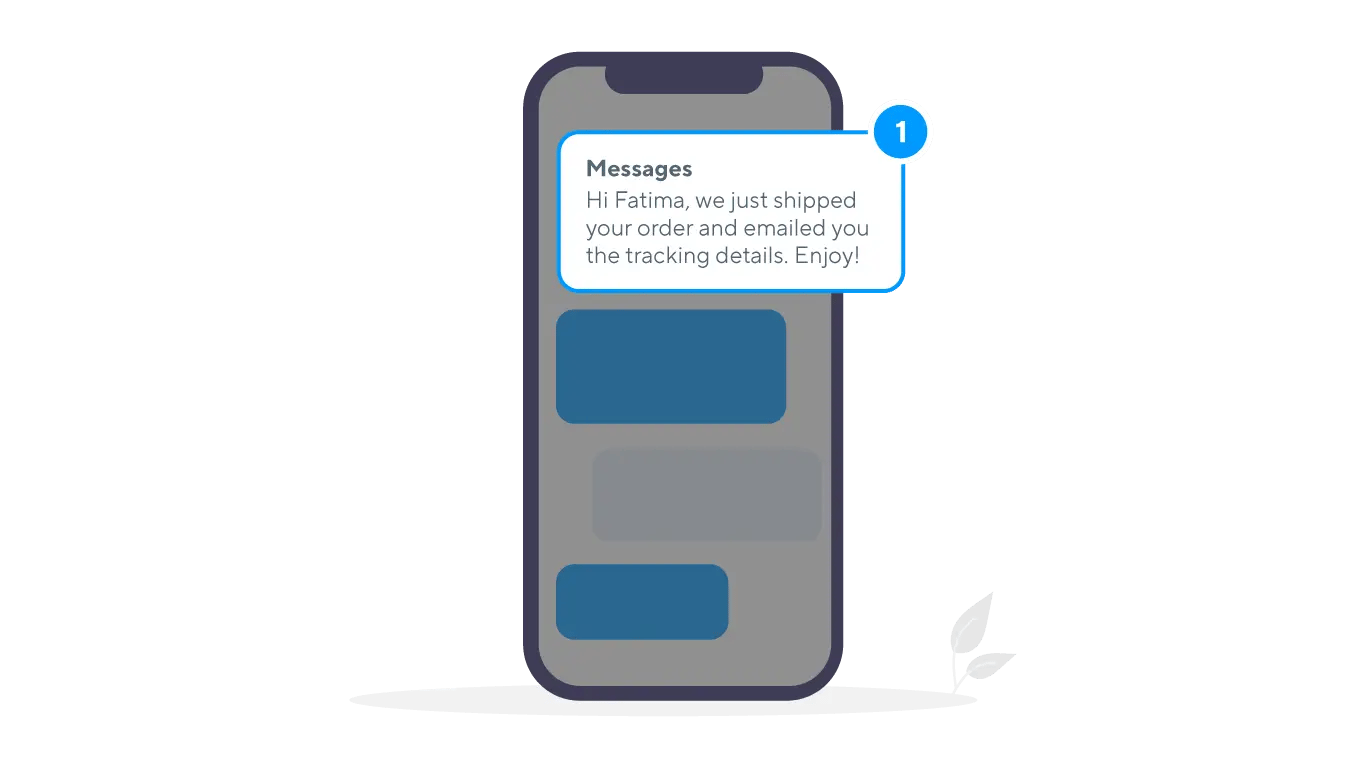 Phone screen with order confirmation SMS