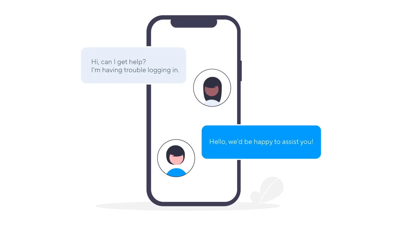 Phone screen with customer support SMS