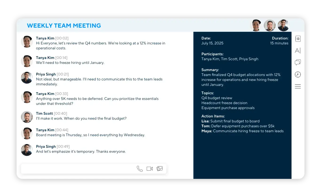 AI meeting assistant for video calls interface