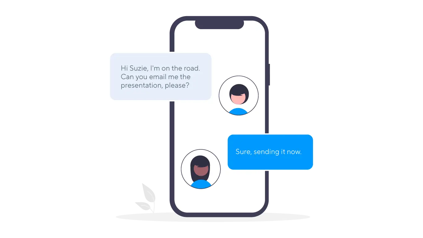 Phone screen with SMS between team members