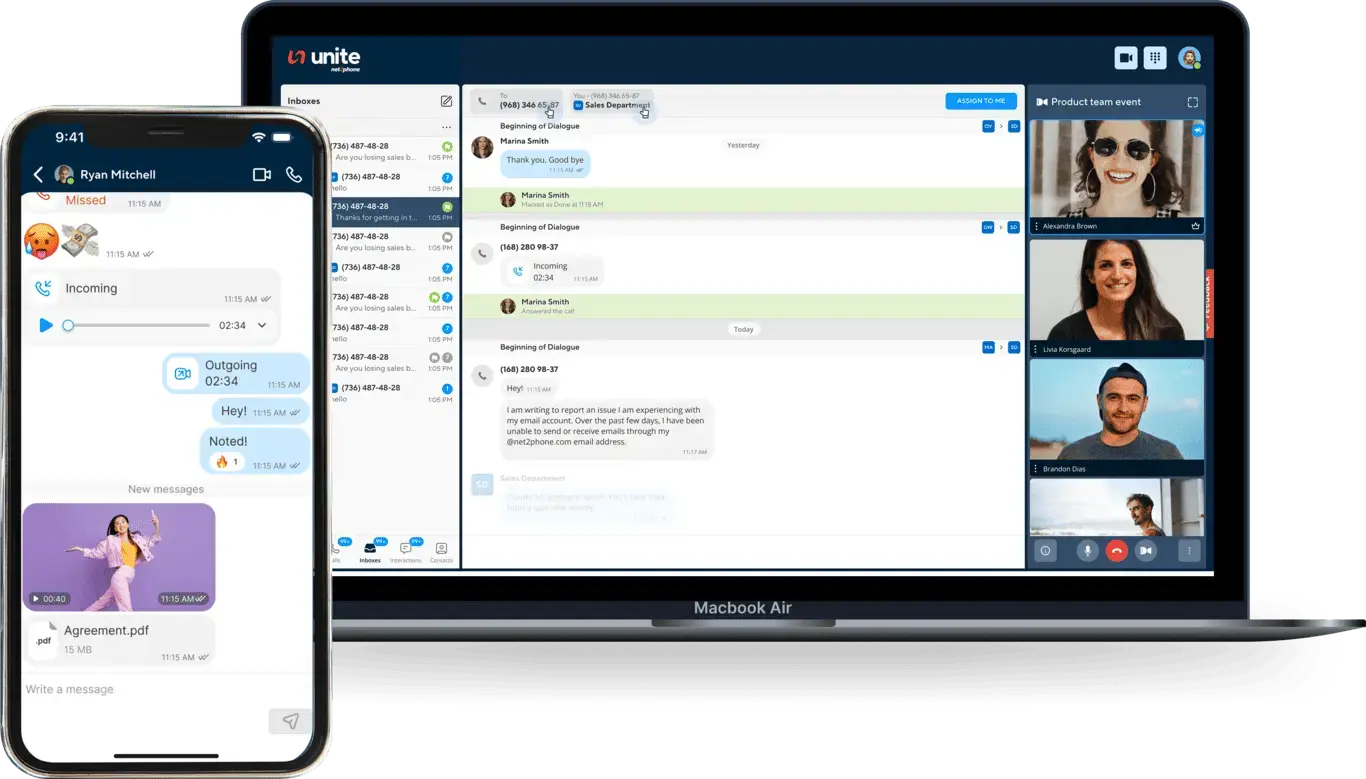 Business sms interface on laptop and smartphone