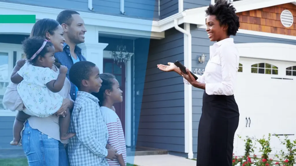 Real estate agent shows the house to the family