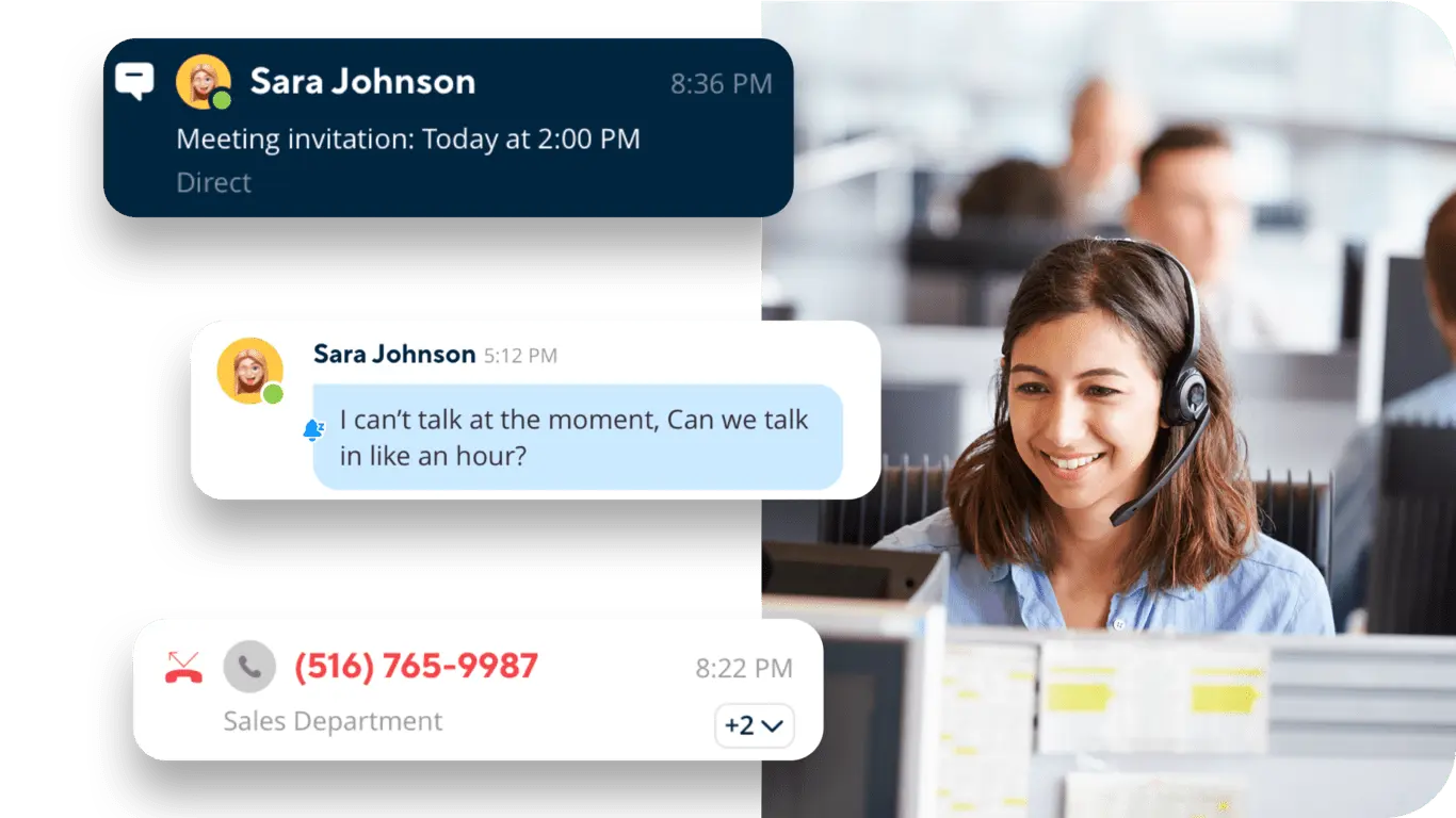A woman uses small business phone service