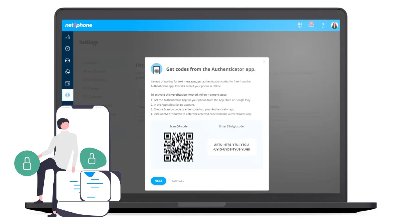 Enabling two-factor authentication in net2phone's desktop App