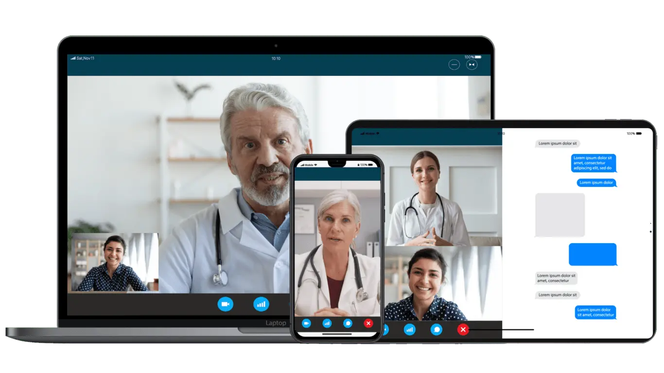 Doctors use VoIP phone system for calling, messaging and video conferencing on the smartphone, tablet and laptop