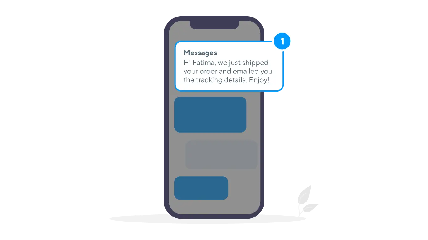 Phone screen with order confirmation SMS