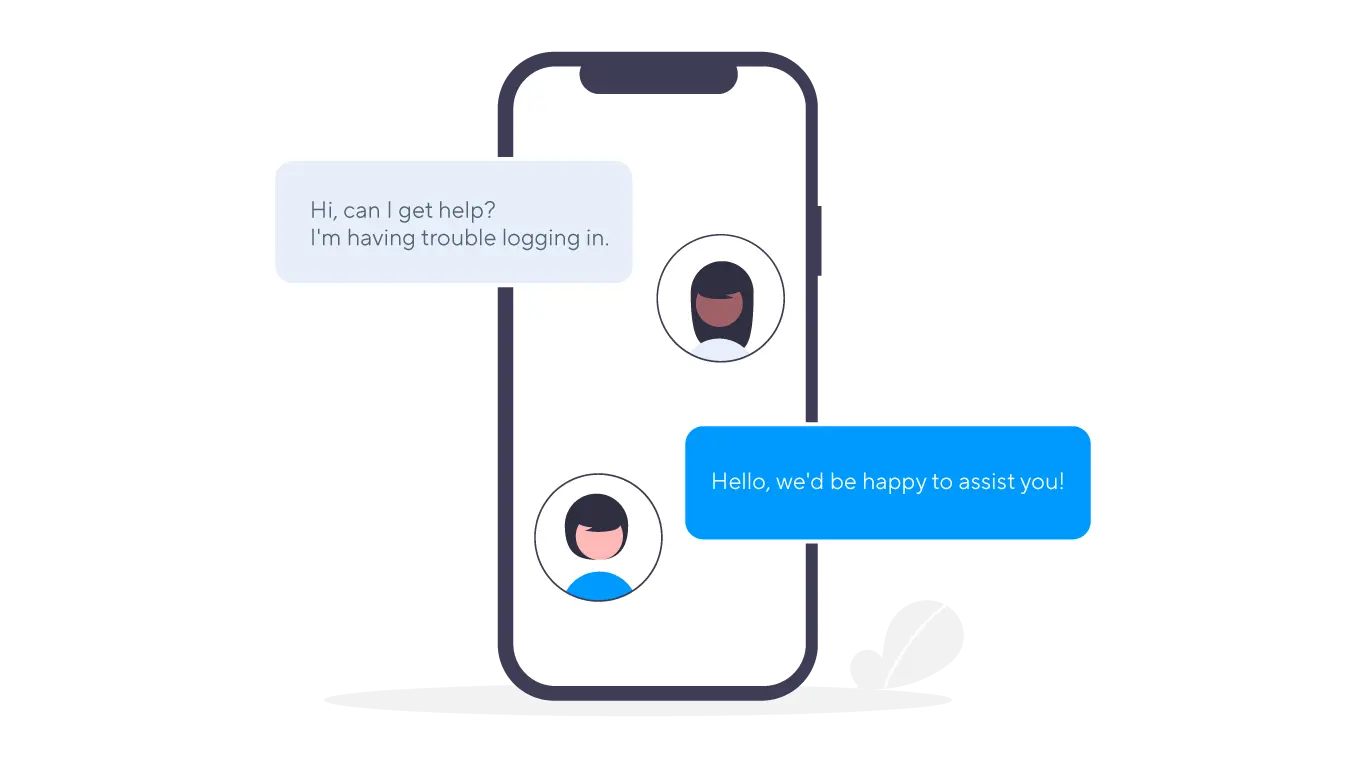 Phone screen with customer support SMS