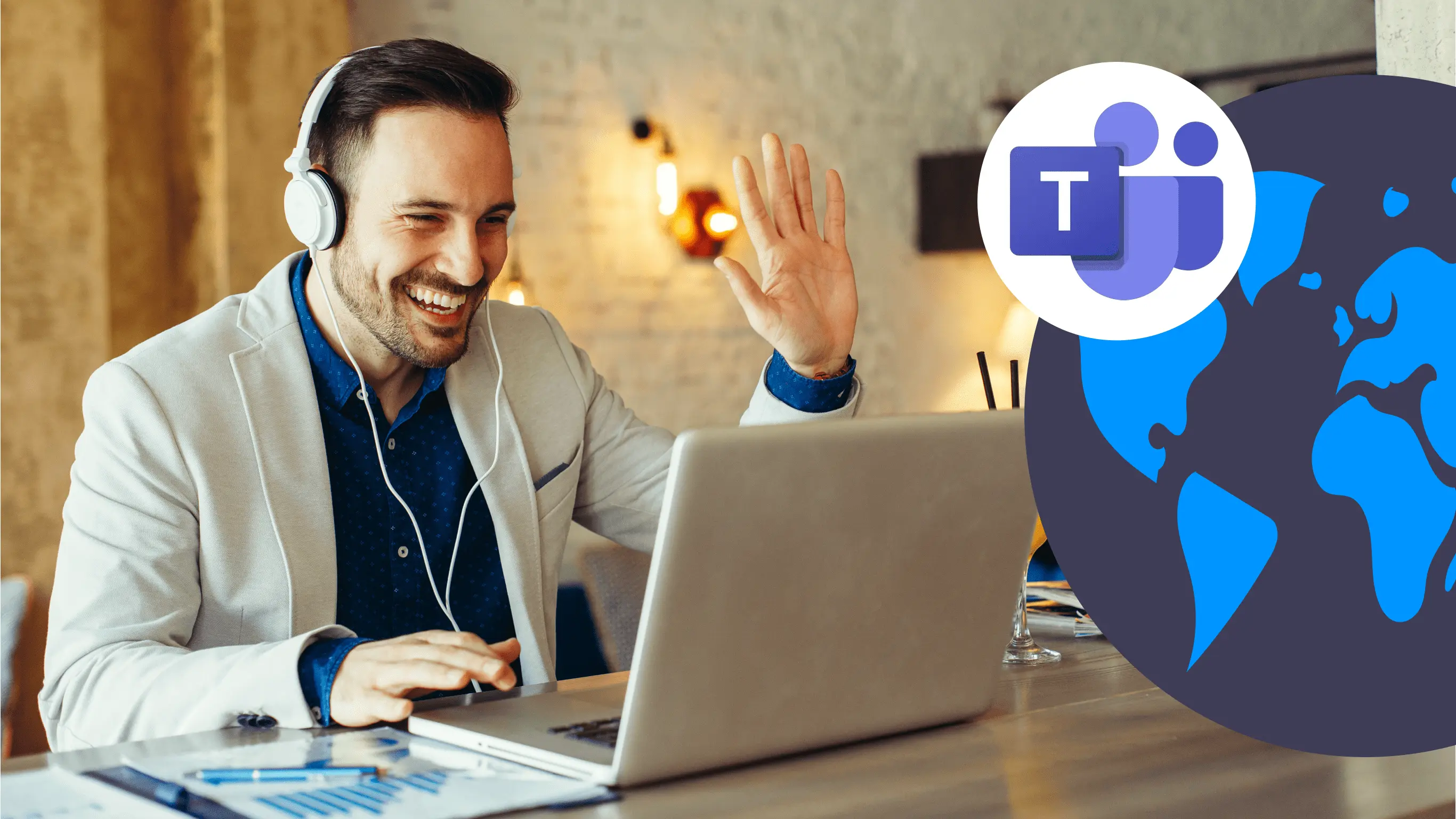 a-man-waving-at-his-laptop-on-a-microsoft-teams-call